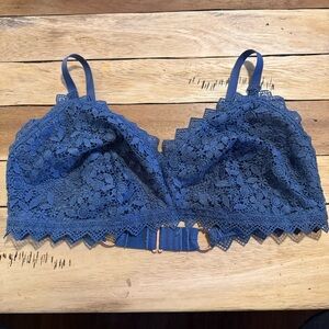 Aerie Blue Lace Bralette with Rose Gold Accents